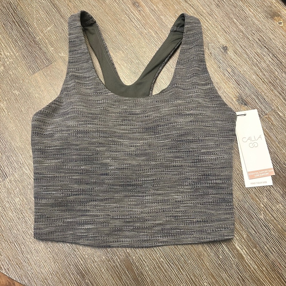 Calia Jacquard Support Tank Top Deep Green Multi Womens XS Low Impact NWT Bra - Picture 1 of 6